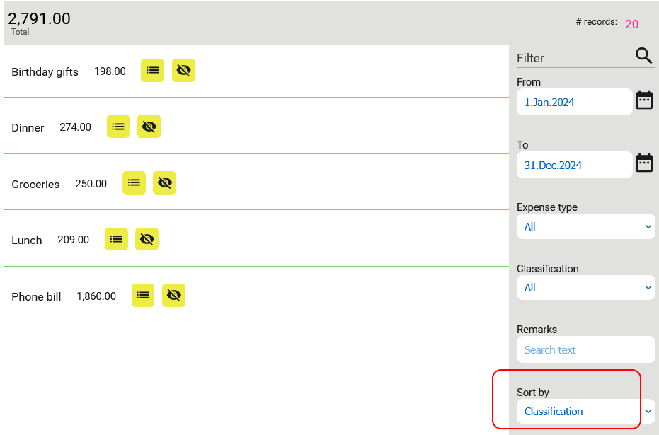 Sort by classification