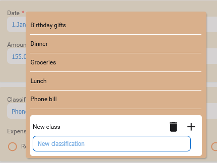 Classification popup